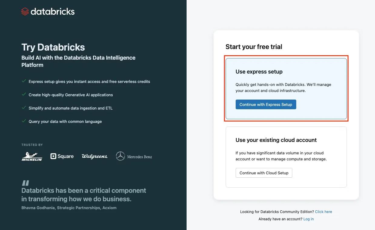 Try Databricks Express Setup