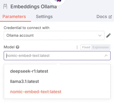n8n ollama embeddings nodo config