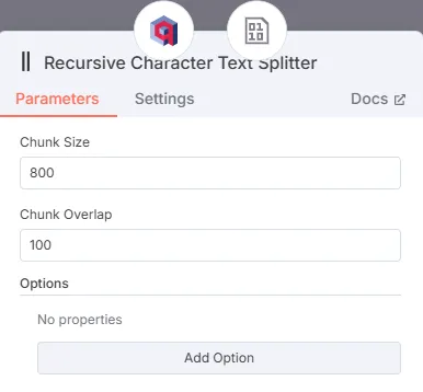 n8n text splitter nodo config